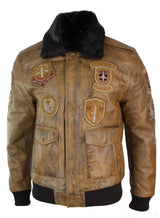 Mens Aviator Flying Pilot Bomber Jacket Vintage Tan Removable Black Fur Collar-Brown