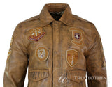 Mens Aviator Flying Pilot Bomber Jacket Vintage Tan Removable Black Fur Collar-Brown
