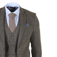 Heren Tan Brown Classic Check Slim Fit 3-delig pak