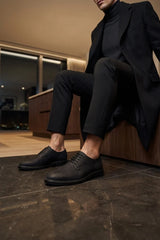 Pedro - Heren Derby schoenen met vetersluiting, zwart suède, matte afwerking