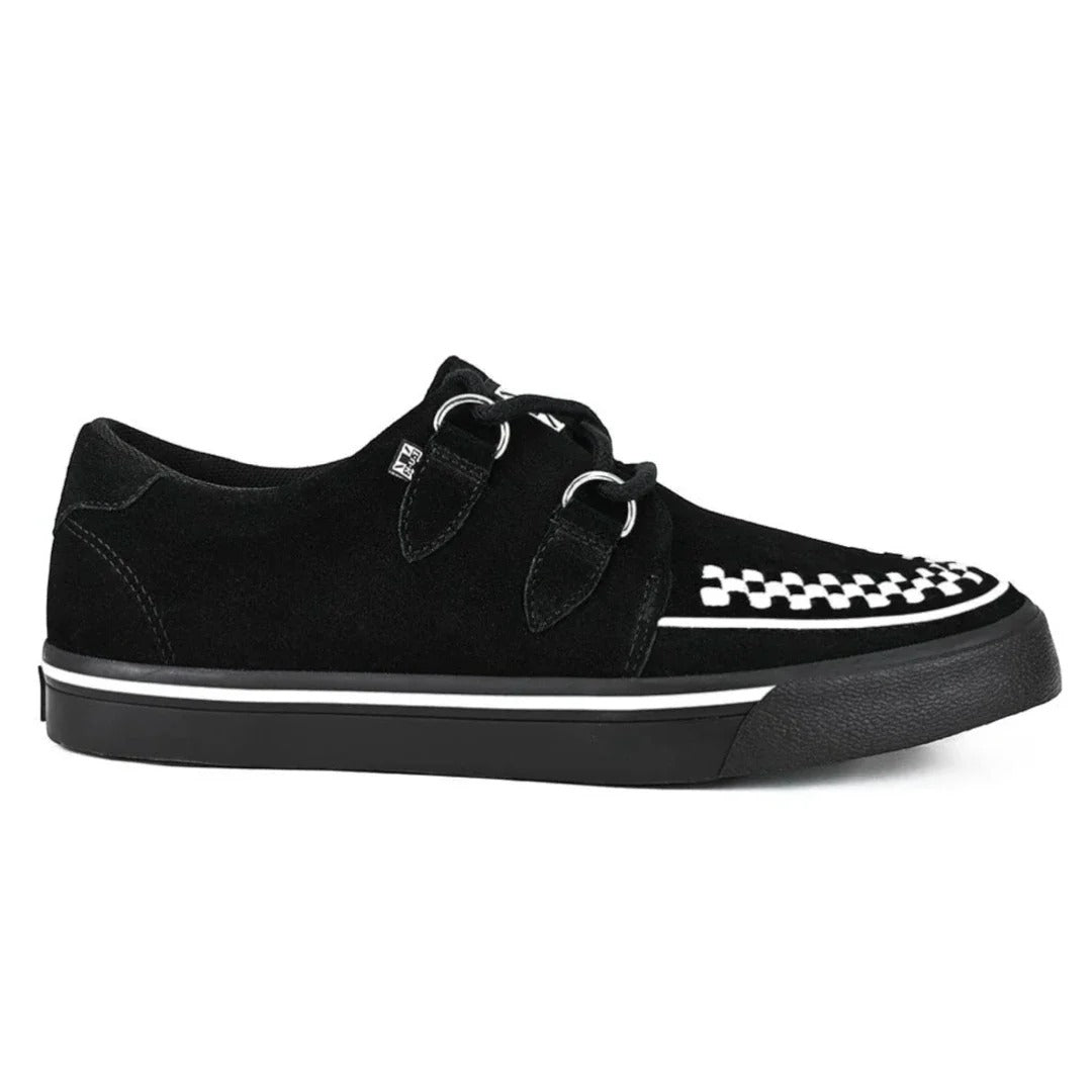 Puntige Creeper sneakers in zwart-wit suède met platformzool