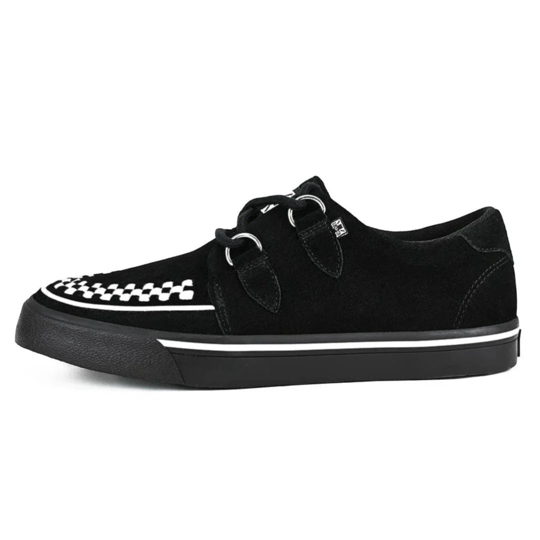 Puntige Creeper sneakers in zwart-wit suède met platformzool