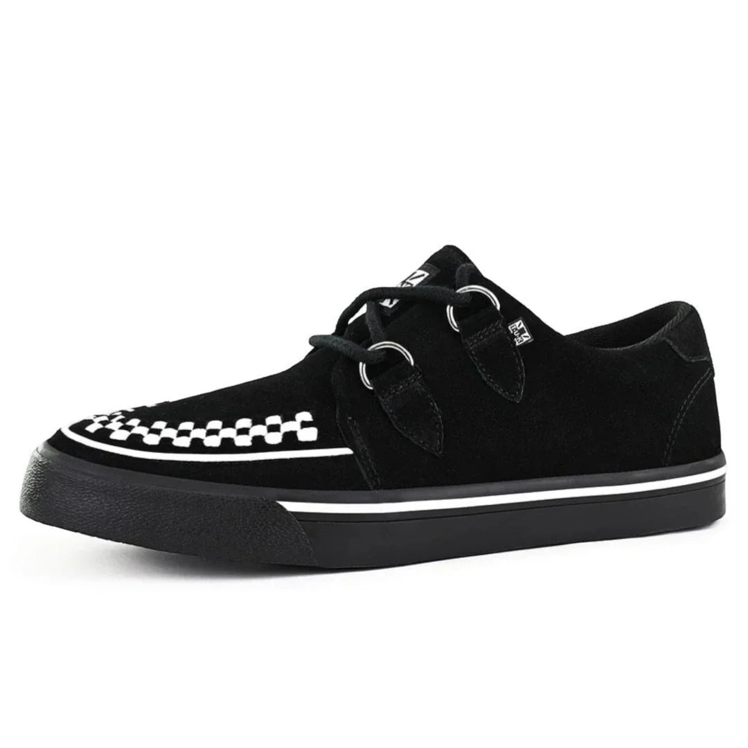 Puntige Creeper sneakers in zwart-wit suède met platformzool