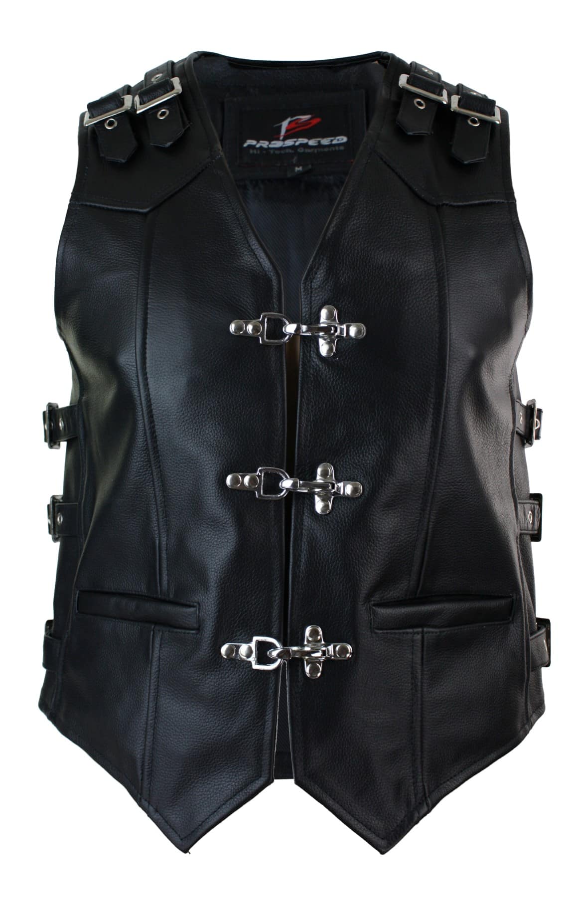 Mens Real Hide Leather Biker Motorcycle Waistcoat Vest Buckle Belted Hook