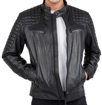 Real Lamb Leather Motorcycle Black Tailored Fit Jacket for Men Beckham - B205