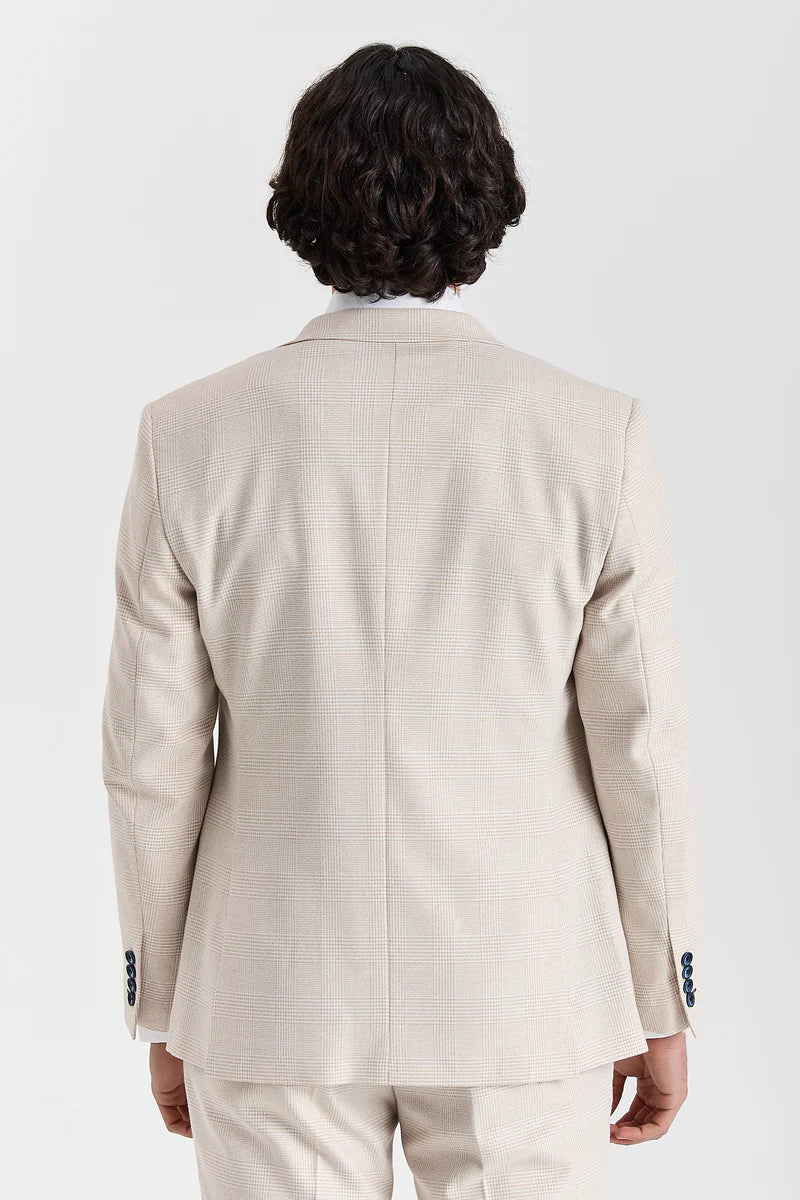 Regent - Crème geruite blazer, bruiloftstijl voor mannen
