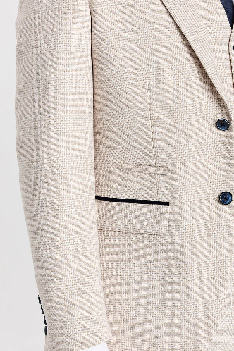 Regent - Crème geruite blazer, bruiloftstijl voor mannen