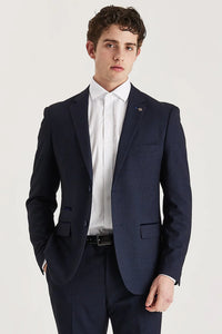 Regent - Heren Marineblauw Geruit Blazer met Tailored Fit