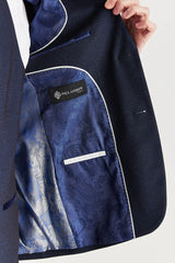 Regent - Heren Marineblauw Geruit Blazer met Tailored Fit