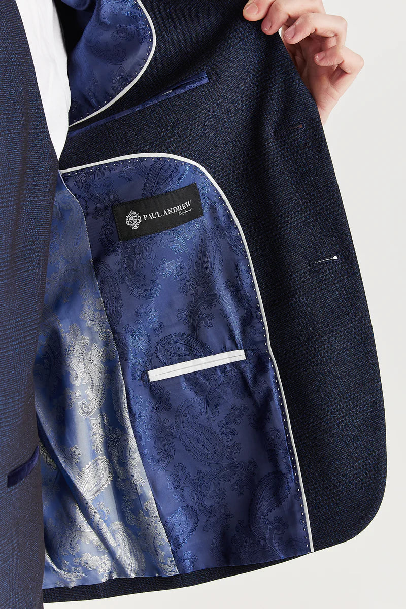 Regent - Heren Marineblauw Geruit Blazer met Tailored Fit