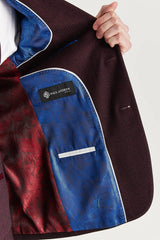 Regent - Heren wijnrood geruit getailleerde blazer