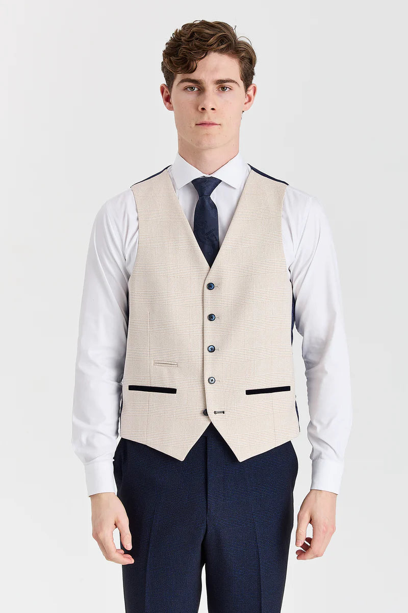 Regent Navy geruit pak met contrasterend Regent crèmekleurig vest.