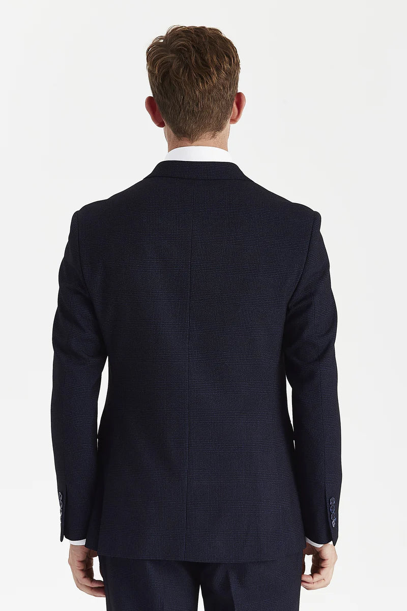Regent - Marineblauwe geruite double-breasted blazer voor heren