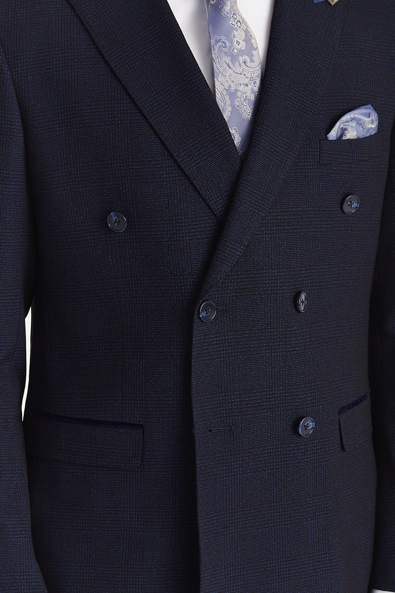 Regent - Marineblauwe geruite double-breasted blazer voor heren
