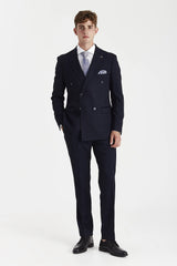 Regent - Marineblauwe geruite double-breasted blazer voor heren