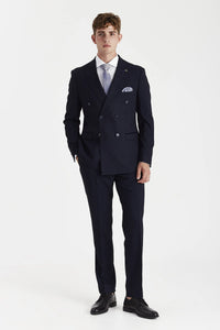 Regent - Marineblauwe geruite double-breasted blazer voor heren