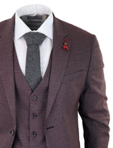Burgundy-Grey Sheppard's Check 3 Piece Suit - RK20-10