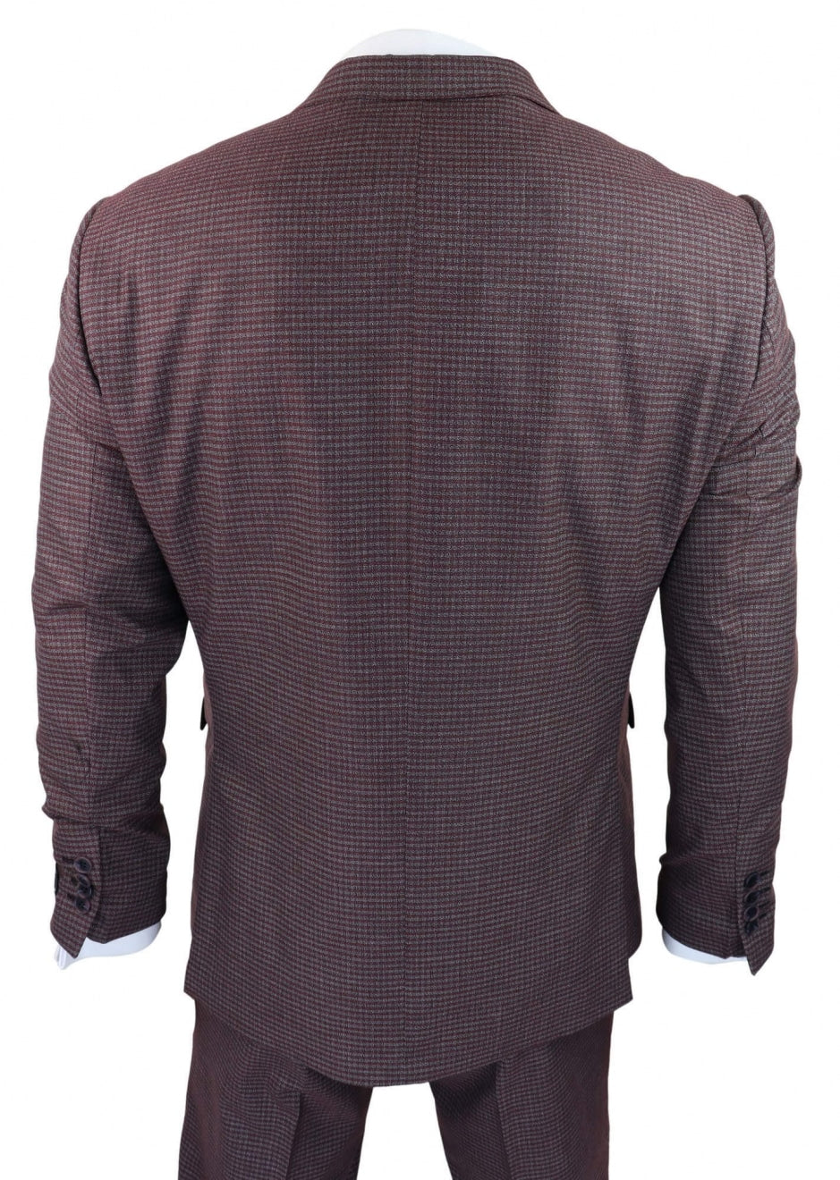 Burgundy-Grey Sheppard's Check 3 Piece Suit - RK20-10