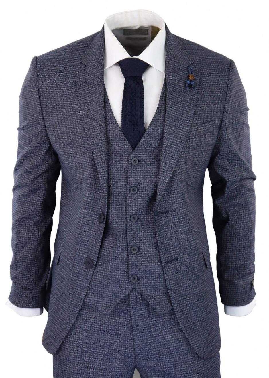 Blue-Grey Sheppard's Check 3 Piece Suit - RK20-11