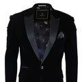 Cavani Rosa - Heren zacht fluwelen zwart marineblauw 1 knoops smokingjasje, slim casual pasvorm - zwart