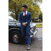 Scott Men's Blue 3-Piece Tweed Check Suit