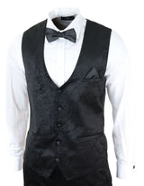 Mens Marc Darcy Velvet Paisley Black Fit 3 Piece Suit Tuxedo Dinner Jacket Wedding