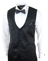 Mens Marc Darcy Velvet Paisley Black Fit 3 Piece Suit Tuxedo Dinner Jacket Wedding