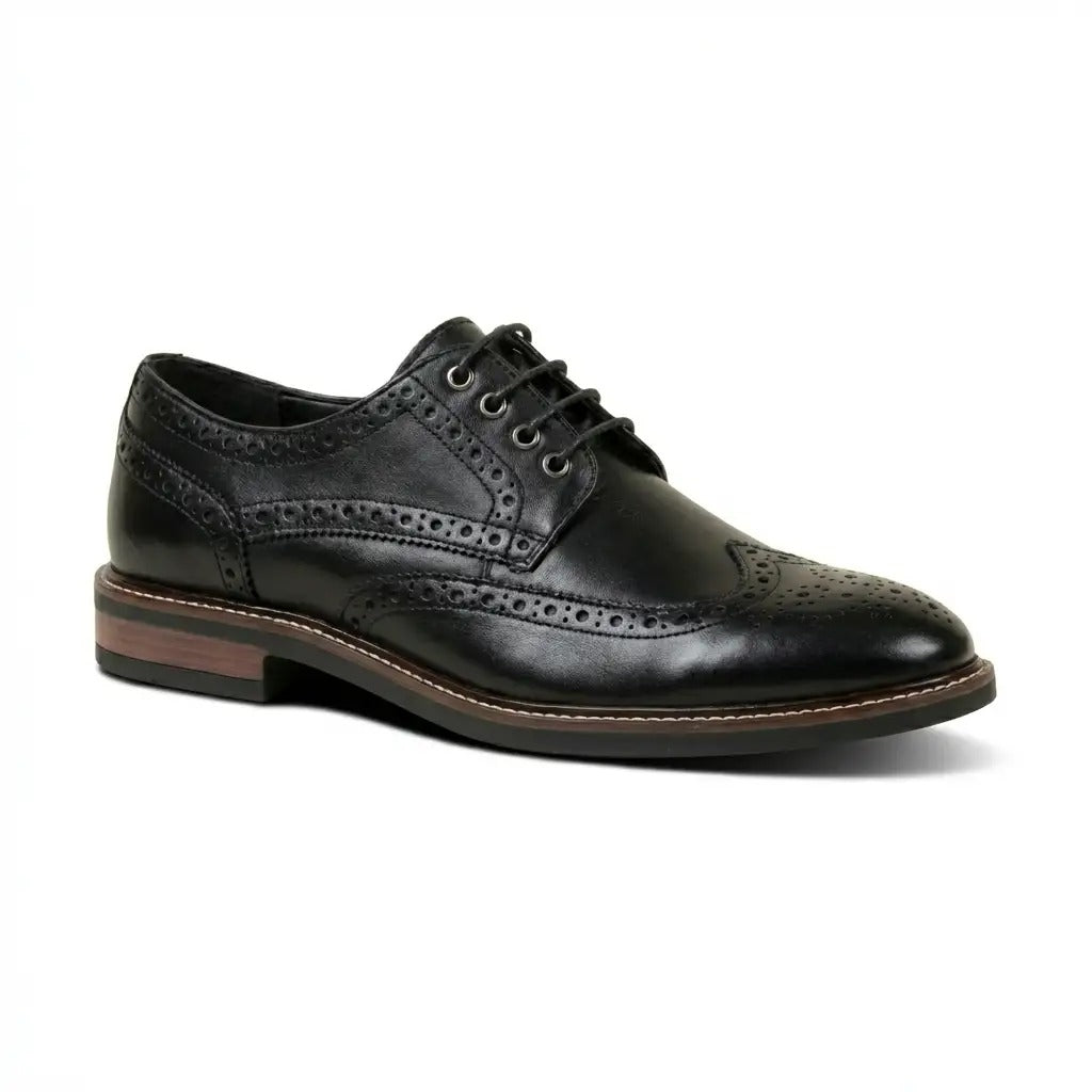 Stokes - Zwarte leren wingtip brogue veterschoenen voor heren