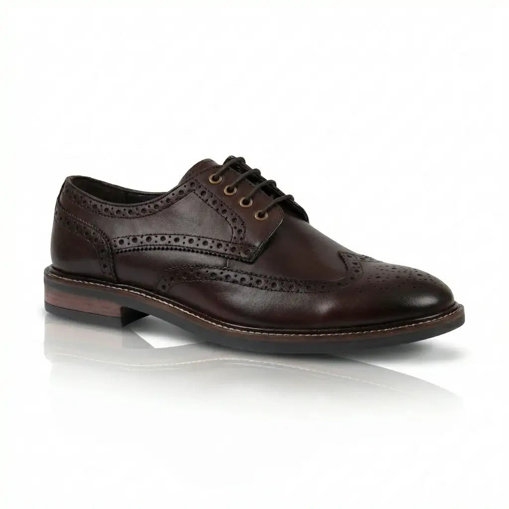 Stokes - Bruine leren wingtip brogue veterschoenen voor heren