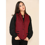 Dames Tweed Herringbone Vest Wijnrood Klassiek Jaren 20