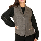 Dames visgraat tweed gilet eikenbruin klassiek