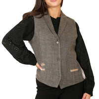 Dames visgraat tweed gilet eikenbruin klassiek