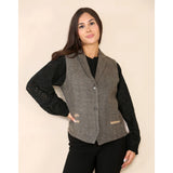 Dames visgraat tweed gilet eikenbruin klassiek