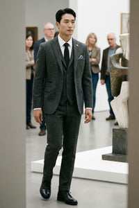 Heren antracietgrijs 3-delig tweed visgraatpak - STZ11