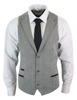 Mens Waistcoat Wool Check Herringbone Tweed Brown Black Classic Vintage Fit
