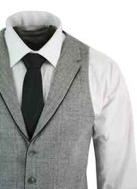 Mens Waistcoat Wool Check Herringbone Tweed Brown Black Classic Vintage Fit