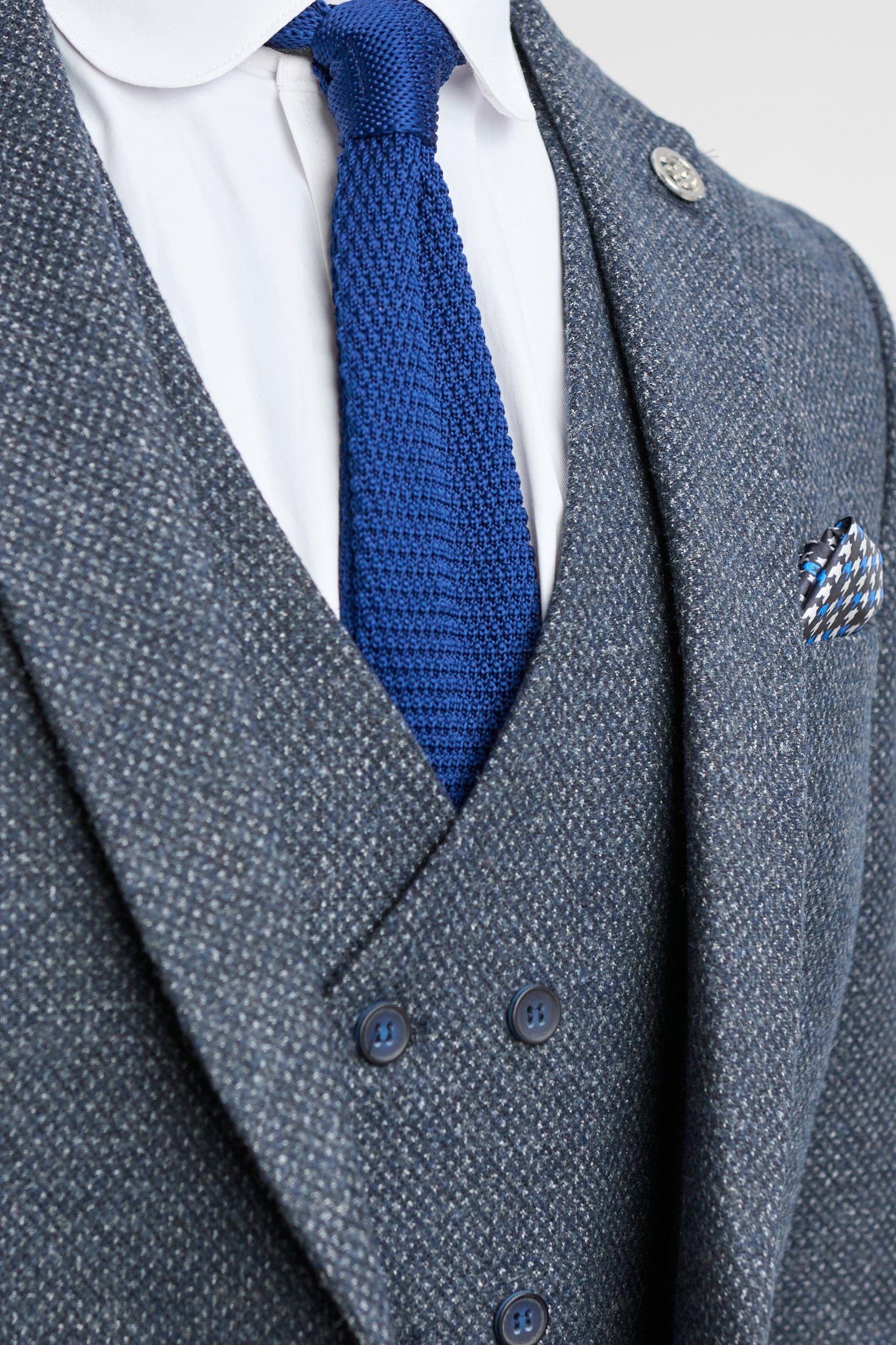 Heren 3-delig marineblauw pak met dubbelrijs vest