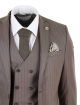 Mens 3 Piece Pinstripe Beige Suit