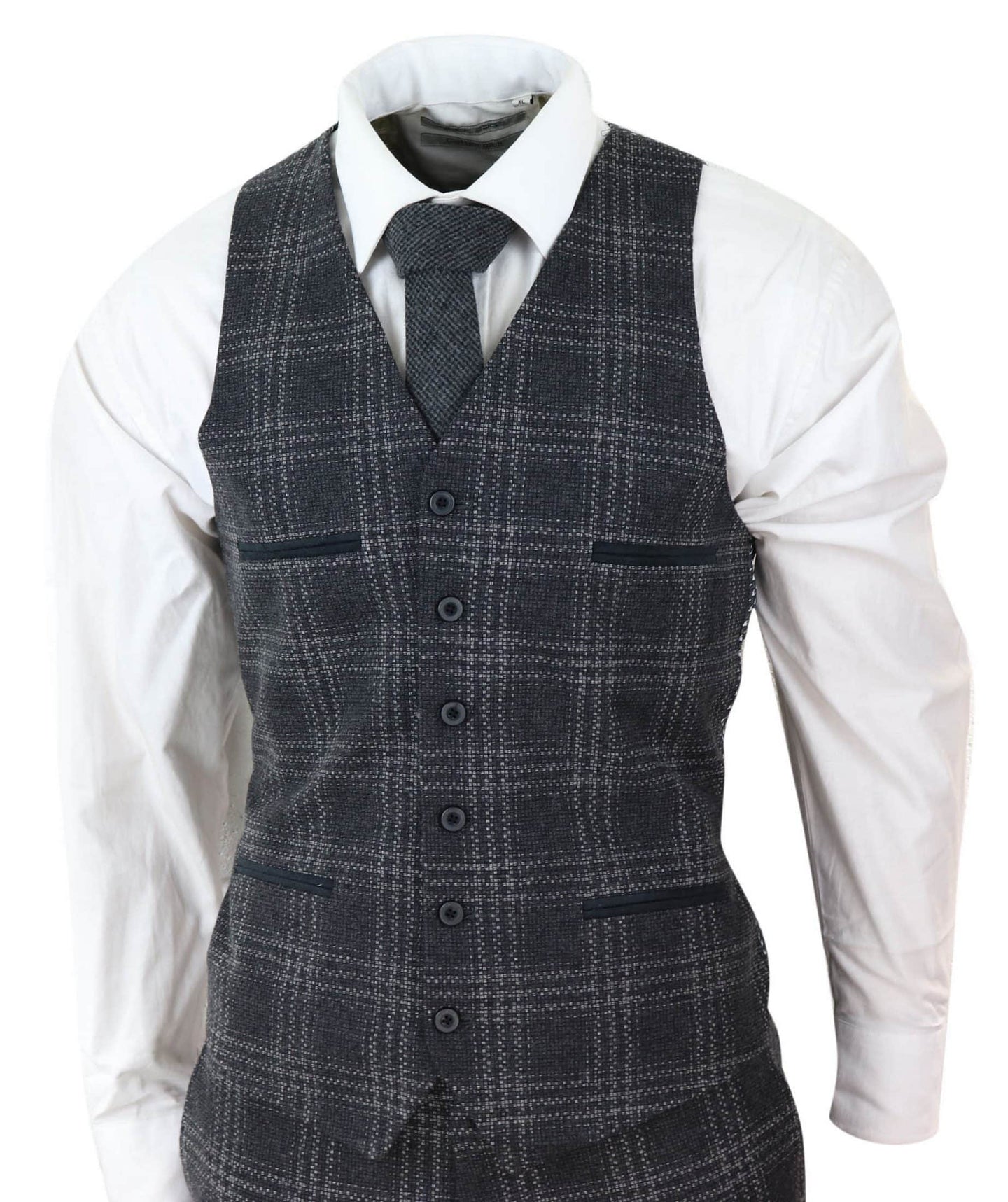 Mens Charcoal-Grey Check Tweed 3 Piece Suit