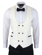 Mens Paisley Tuxedo Blazer And Waistcoat Brocade Dinner Jacket Satin Ivory Black