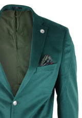 Mens Velvet Blazer Suit Jacket 2 Button Dinner Smart Casual Formal Tailored Fit - Green