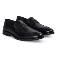 Ted - Klassieke zwarte leren penny loafers met mocassin-neus voor heren