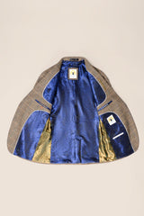 Heren 3-delig visgraat tweed bruin geruit pak, getailleerde pasvorm, dubbele klassieke pasvorm