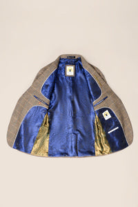 Heren 3-delig visgraat tweed bruin geruit pak, getailleerde pasvorm, dubbele klassieke pasvorm