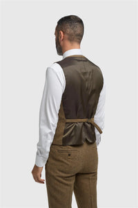 Thomas - Heren Bruin Wolmix Visgraat Tweed Vest