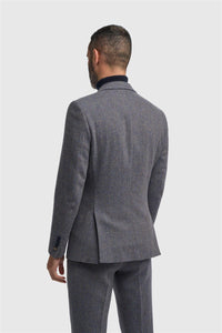 Thomas - Heren Marineblauwe Klassieke Herringbone Tweed Blazer