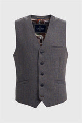 Thomas - Heren Marineblauw Wolmix Visgraat Tweed Vest