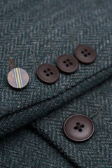 Thomas - Heren olijfgroene klassieke tweedblazer met visgraatmotief