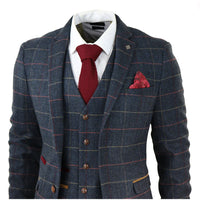 Thomas Men's Navy 3-Piece Tweed Check Suit