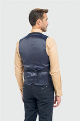 Torino - Heren Marineblauw Geruit Dubbelrijs Vest